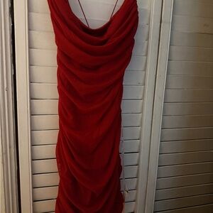 Elegant Red Draped Dress